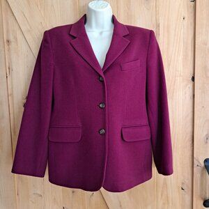 LL Bean Womens Blazer 10P Wool Cashmere Purple Jacket 10 Petite 3 Button Vintage